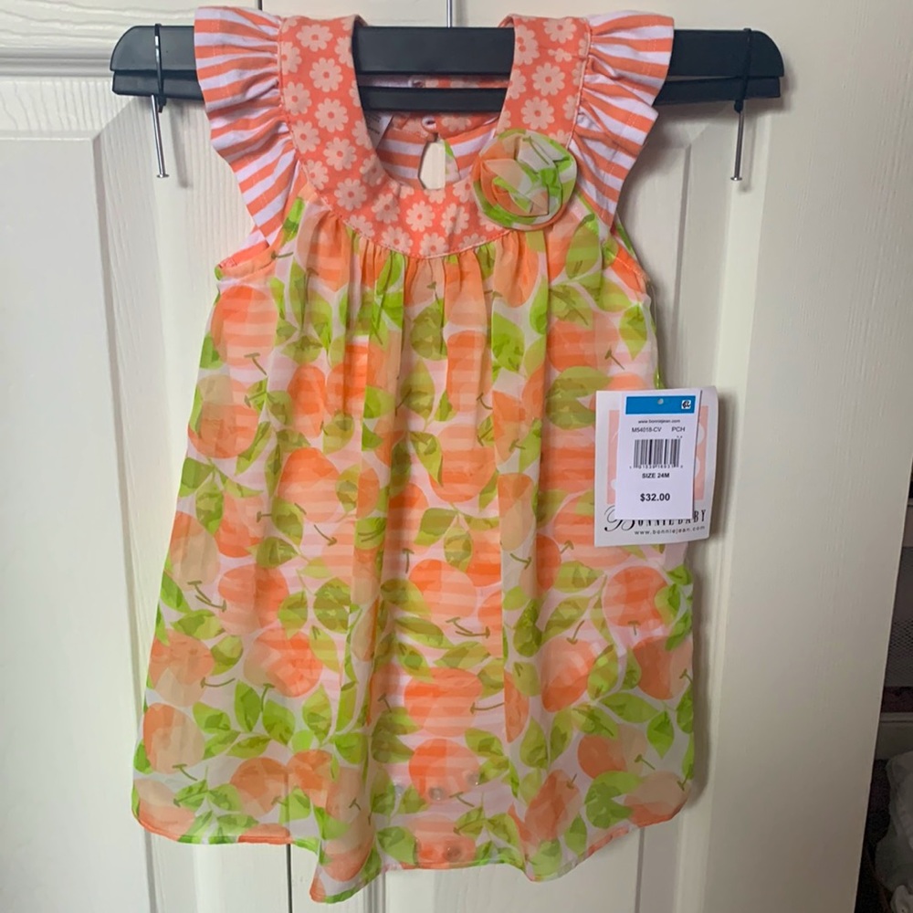 Bonnie Baby Summer Coverall Dress in Peach, 24MO, 95% Cotton NWT